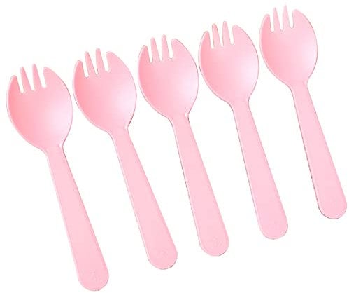 100 Pieces Plastic Spoon Forks, Premium Disposable Forks Cutlery for Parties Picnics Camping Family Gatherings (Pink)