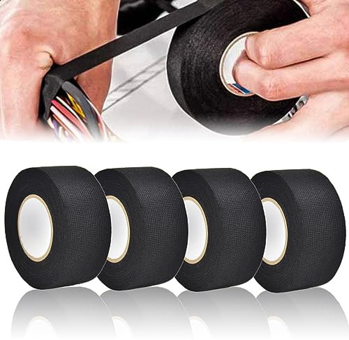 STCRERAG 4 PCS Gaine Electrique Automobile Flanelle Noir Ruban Chiffon de Voiture Antifriction Antisalissure Scotch Tissu Réduction de Bruit Antidérapant pour Voiture Moto Fil Électrique(32mm*11.5m)
