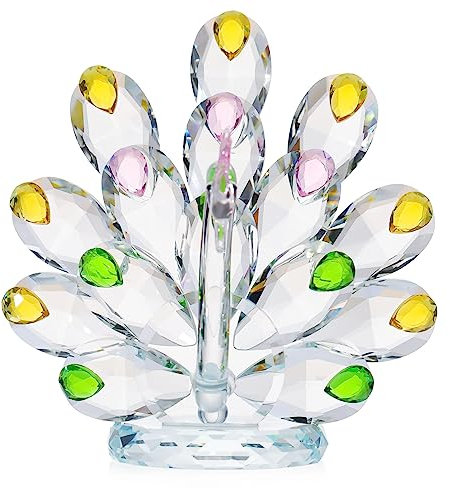 Movdyka 11,4 cm großer bunter Pfauen-Kunstfigur, Geschenke für Frauen, Glas-Pfau, Tier-Sammelornamente, Heimdekoration
