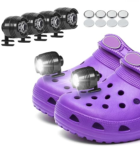 Vagocom 4Pcs Headlights for Croc Shoes, LED Torch Light Charms Accessories for Adults and Kids, 3 Modes Small Flashlight Headlamp Attachment for Hiking,Camping,Dog Walking(Black)