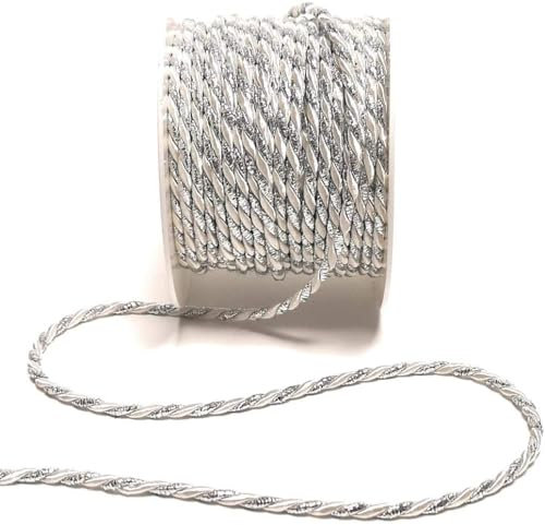 s.dekoda Kordel 15m x 4mm zweifarbig Weiß - Silber Drehkordel Dekoband Kordelband Kordelschnur