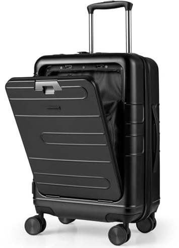 COSTWAY Bagage de Cabine 20 Extensible avec Poche Avant (Noir) | Valise Légère avec Serrure TSA Ports USB & Type-C Poignée Rétractable, Bagage 50 CM Approuvé par Les Compagnies Aériennes