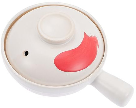 Zerodeko Vintage Pottery Clay Stew Pot Home Soup Pot Handle Non-Stick Clay Pot Kitchenware Red Glazed Ceramic Pot