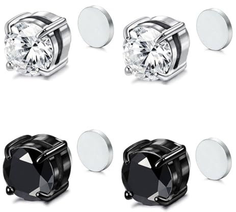 SCJJZ Ohrringe für Herren,Ohrringe für Damen,Nicht durchbohrte Fake-Ohrringe, Unisex-Zirkon-Ohrringe, Magnet-Ohrclips (2 Paar)