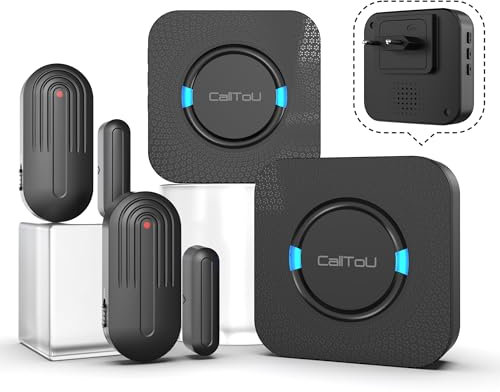 CalltoU Tür Fenster Sensor klingel Türsensor mit Magnetsensor 55 Klingeltöne 5 Lautstärkestufen mit LED-Anzeige für Geschäft/Laden/Haus/Büro Bei (2Plug-in Empfänger +2Sensoren)