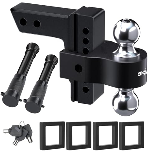 Adjustable Trailer Truck Drop Hitch - Fits 2 Inch Receiver Only, 6 Inch Drop Dual Ball Mount 2 and 2-5/16 Up to 12,500 LBS GTW, Heavy Duty Aluminum Towing Hitch with 2 Hitch Locks & 4 Silencer Pads