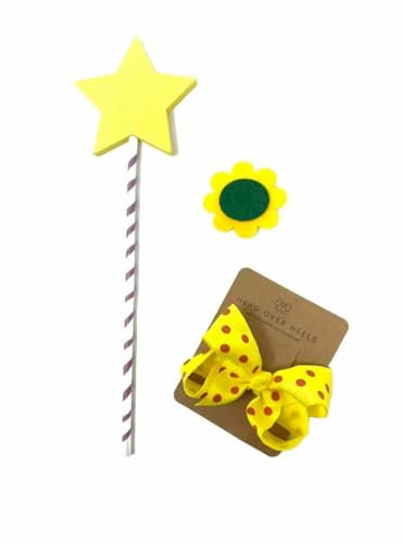 Room on The Broom Inspired Yellow and Red Spot Hair Clip with Yellow Star Wand with Striped Handle and Felt Broach