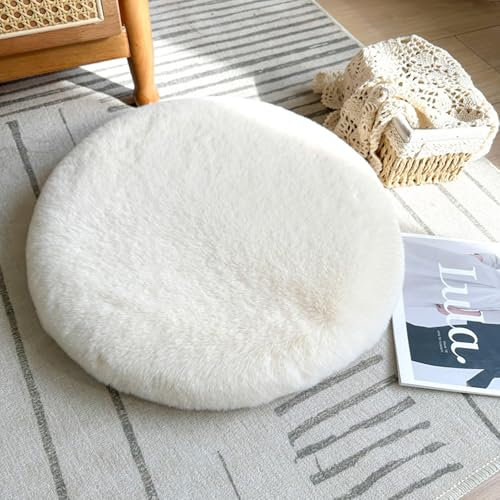 Sitzkissen Fell, Stuhlkissen Rund 40cm/45cm, Waschbar Sitzpolster mit Rutschfestem Boden, Weich Abnehmbar Küchenstuhl-Kissen mit Reißverschluss