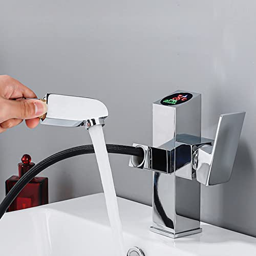 bathroom basin mixer tap swivel with pull out spray with led display pull out mixer tap for kitchen bathroom sink basin mixer with shower chrome