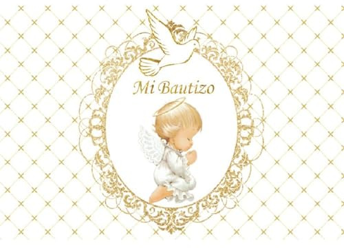 Xiaoterna 2,2x1,5m Mi Bautizo Fondo Dios Bendiga Fondo Fotografico Primera Comunion Angelito Blanco Cumpleaños Telón de Fondo Decoración de Cumpleaños Atrezzo para fotomatón