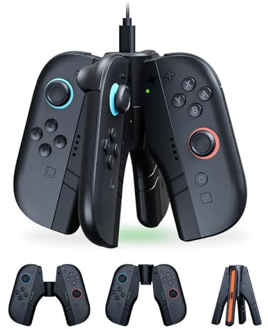 NexiGo Verbesserter Ladegriff für Nintendo Switch 2, 4-in-1 Ladestation für Joy-Cons mit LED-Anzeige, Handheld-Modus, Spielen während des Ladevorgangs, Tragbarer Ladegriff für Switch 2
