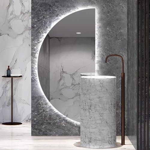 YVYKFZD Specchio da Bagno illuminato a LED, Specchio da Parete grande a mezzaluna, Specchio Cosmetico senza cornice con antiappannamento, specchio decorativo semicircolare(Cut right,60x120cm/23.6x47.