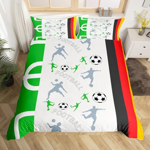 Loussiesd Jugendliche Fußball Bettwäsche Set 135x200cm Deutschland Fussball Sport Bettbezug Set für Kinder Jungen Bettbezug Set Athleten Sport Thema Betten Set