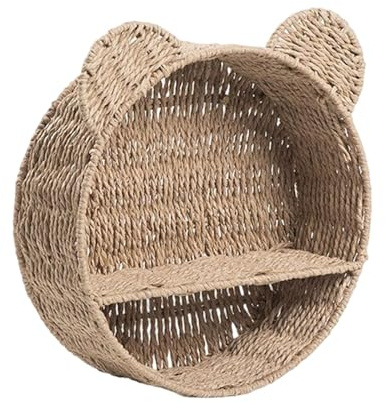 Denxahao Cartoon Bär Katzenohren Rattan Regal Runde Lagerung Korb Hängender Schlafzimmer Wand montiert kosmetische Lagerung Rack Sukkulenten Pflanze Display Stand Zuhause Pflanzenregal (Primärfarbe)