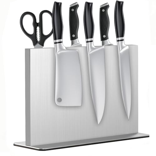 Soporte magnético para cuchillos, bloque magnético de acero inoxidable con amoladora, barra magnética fuerte de dos lados como soporte para el mostrador de la cocina, base de ventosa