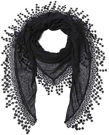 Cindy & Wendy Leichter Dreieckstuch mit floralem Muster aus Spitze und Fransen für Damen, SSL-Schwarz, Einheitsgröße