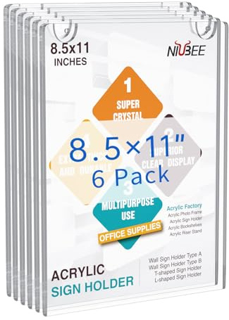 NIUBEE A4 Väggfäste i akryl 29,7 x 21 cm – tydliga annonsramar och landskapshållare (vertikal 6-pack)