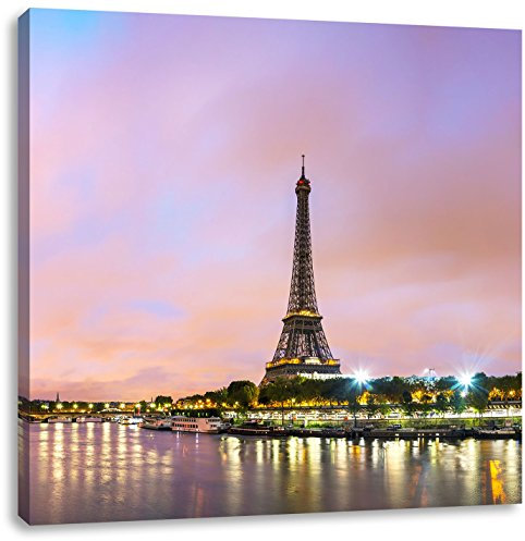 Eifelturm Paris bei Nacht, Format: 40x40 auf Leinwand, XXL riesige Bilder fertig gerahmt mit Keilrahmen, Kunstdruck auf Wandbild mit Rahmen, günstiger als Gemälde oder Ölbild, kein Poster oder Plakat