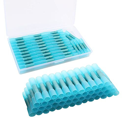QitinDasen 60Pcs Connettori Testa-Testa Termorestringenti, Guaina Termorestringente Filo Connettori Wire Terminal, Terminali Elettrici Isolato Impermeabili (16-14 AWG/Blu)