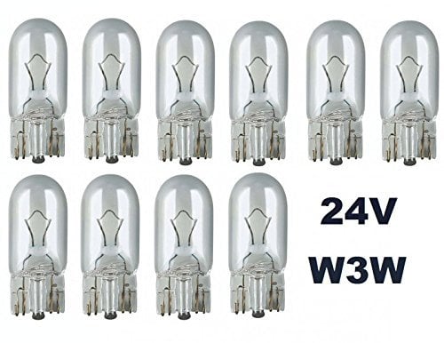 24 Volt - 10 Stück - W 3W - T10 - W2,1x9,5d - 3Watt - Nfz LKW Beleuchtung - Glühlampe, Glassockellampe, Glühbirne, Soffitte, Lampen. mit E-Prüfzeichen [STVZO zugelassen] - Hallenwerk