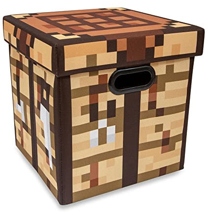 Minecraft Crafting Table Fabric Storage Bin Cube Organizer with Lid | 13 Inches