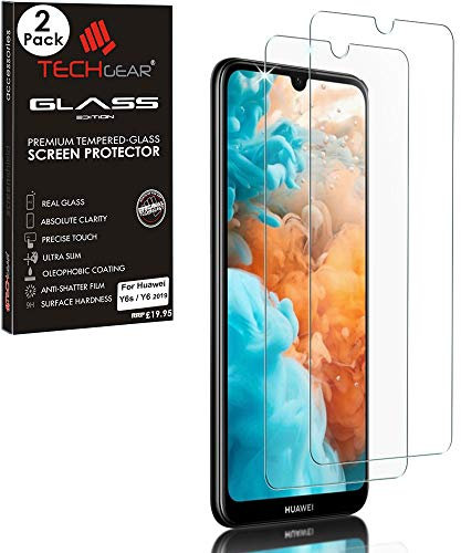 TECHGEAR [2 Pack] Protection Écran en Verre Trempé Compatible avec Huawei Y6 2019, Protecteur d'Écran en Verre Trempé [2.5D Bord Arrondi] [Dureté 9H] [Clair Crystal] [Anti Rayures] [Sans Bulles]
