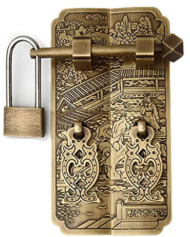 Tiazza 15cm chinesischen Vintage-Stil Antik Messing Stoßgriff Knöpfe mit Vorhängeschloss Schubladenschrank Bücherregal Kleiderschrank gerade Platte Griff klassische Möbel Hardware Kupfer Zubehör