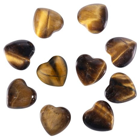 Nupuyai 10 Stück Tigerauge Herzsteine Kleine Edelsteine Handschmeichler Herz Heilsteine Kristalle Herzform Glücksbringer für Schmuckherstellung Herz Deko