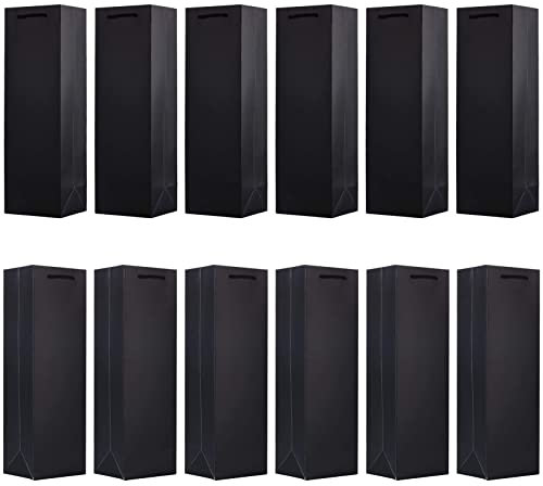 VABNEER 12 Pack Wine Gift Bags Bottle Bags Premium Paper Wine Bags with Handle for Anniversary, Birthday and Festival - 4.3 x3.5 x 13.7 inches (Gold) (Black)