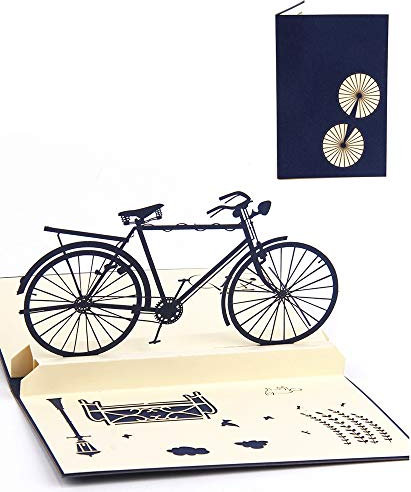 DEESOSPRO® 3D Pop Up [Geburtstagskarte] [Grußkarte] [Jubiläumskarte] [Abschlusskarte] mit Kreativem Papierschnittmuster, Geschenk zum Geburtstag, Abschlussfeier, Weihnachten, Vatertag (Fahrrad)
