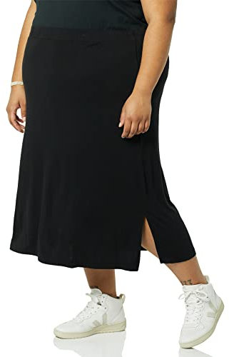 Amazon Essentials Women's Pull-on Knit Midi Skirt (Available in Plus Sizes), Black, L