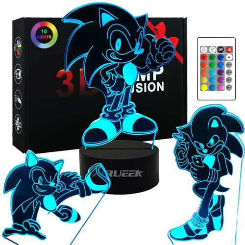 AIRUEEK 3pack Sonic Hedgehog Night Light, lámpara de mesa de anime con control remoto para decoración de dormitorio infantil, iluminación creativa para niños y fanáticos