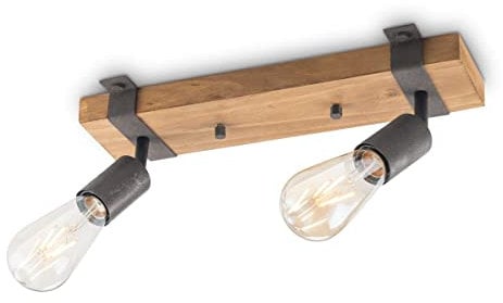 Home Sweet Home Landhaus LED Deckenleuchte | Denton | 35/9/14cm | Anthrazit | Deckenstrahler 2 Flammig | Holz und Metall | E27-Fassung