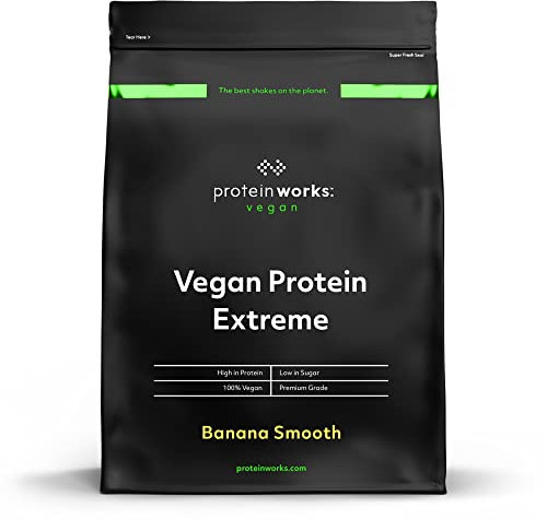 Protein Works - Vegan Protein Extreme , Added Vitamin Blend , Vegan Protein Powder , Plant Based Protein Shake , 57 Servings , Banana Smooth , 2kg
