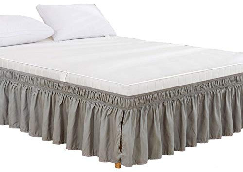 Jupe de lit à Volants Blanc/Beige/Gris Jupe de lit élastique, Belle et Chaude. Facile a Mettre et à enlever (Color : Gray, Size : 137X190+38)