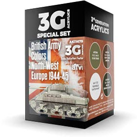 AK Interactive 3G Acrylic Paint Set - British Army Colors North-West Europe 1944-45 (AK11679), Black