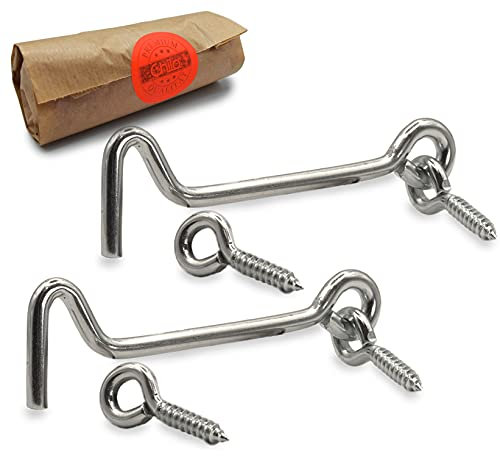 CHILO® Sturmhaken Kabinenhaken – Korrosionsbeständig, universell – 2-er und 4-er Pack 80mm Türhaken, Fensterhaken Türriegel Gartenschloss Gartentorfalle (2)