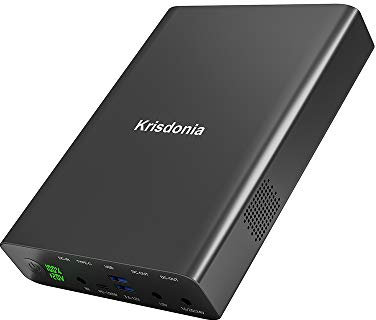 Krisdonia 100W USB-C PD Power Bank, 64000mAh Chargeur Portable Batterie [PD 3.0 USB-C 100W + DC 12/16/20/24V + QC 3.0 Dual Ports] pour ordinateur portable, tablette, smartphone, projecteur et plus