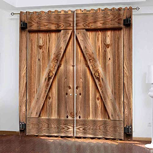 WUBMQ Rideau Salon Occultant Thermiques Imprimé Motif d'impression De Porte en Bois 3D Rideaux À Oeillets Et Draperies Intérieurs 150X166Cm(LxH) 2 Panneaux Décoration De Fenêtre pour Enfant Chambre