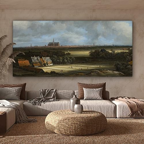 MuchoWow Leinwand Bilder, Einzigartige Wanddeko mit Rahmen, Ansicht von Haarlem mit Tribüne - Gemälde von Jacob van Ruisdael, Wandbilder Wohnzimmer, Deko Schlafzimmer 160x80 cm
