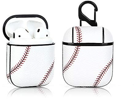 Derhom Silikon Niedliche Lustige Abdeckung Kompatibel mit Apple Airpods 1&2 [Leather Series] (Baseball)