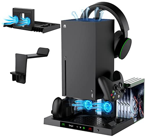 FASTSNAIL Charging Station for Xbox Series X with Cooling Fan,Charge Dock for Xbox Series X Controller with 8 Game Slots and Headset Stand