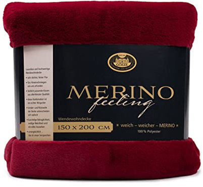 Gözze - Gemütliche Kuscheldecke, Merino Feeling, Wendbar, Hohe Dichte 600 g/m², 150 x 200 cm - Kaminrot, Karminrot
