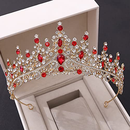 FAMoUsGoods Handgemacht Vintage Luxury Crystal Hochzeitskronbraut Tiara Crowns Diadem Braut Party Abend Haarschmuck Hochzeit Stirnband (Metal Color : H050 Red)