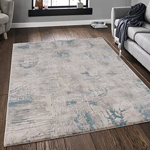 Mynes Home Designer Teppich Brücke in Beige Grau Blau / 80x300 cm / 3D Vintage Struktur/Abstrakte Rauten Design/weich und strapazierfähig