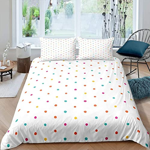 HATEGE 3D Bunte Tupfen Bettwäsche 135x200 Moderner Minimalist Weiche Bettwäsche-Sets Mikrofaser 3 Teilig Kind Erwachsene Bettbezug Set und 2 Kissenbezug 80x80 cm mit Reißverschluss