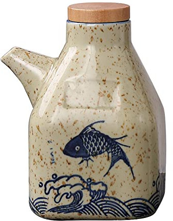 OnePine 350ml Ceramic Oil Dispenser Bottle, Soy Sauce Bottle Dispenser No Drip, Olive Oil Dispenser, Condiment Container with Lid
