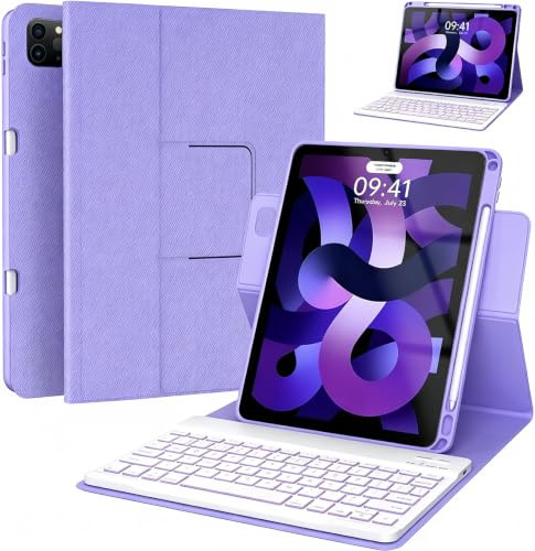 Custodia per iPad Air di 5a 4a generazione con tastiera da 11, Pro 11 1st/2a/3a/4a, custodia girevole a 360° con portamatite (2022/2021/2020/2018), cover per tastiera rimovibile wireless