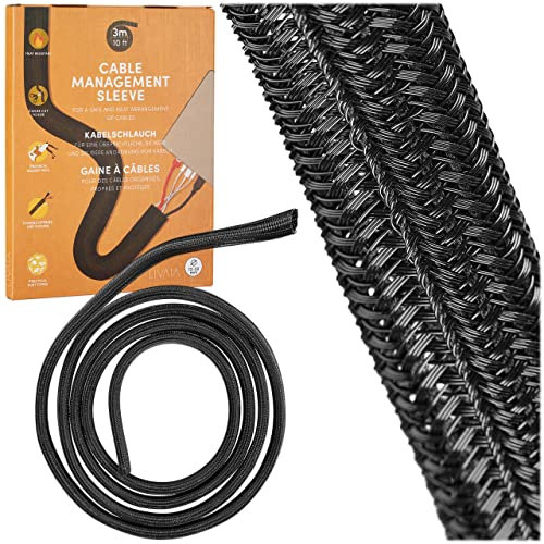LIVAIA Cable duct: self-closing cable duct black for better desk cable management - 12 mm to 20 mm x 3 m cable hose black - can be cut to size cable protector for home and office