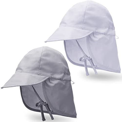 2 Sombreros de Sol para Bebé Ajustables Gorro de Sol con Solapa para Niños Deportivo Sombrero de Protección Solar Transpirable para Niños Pequeños Niñas Exteriores Deporte (Gris, Blanco)